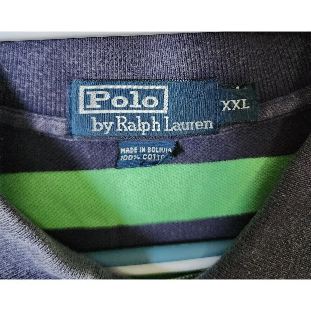 Polo by Ralph Lauren‎ Green & Blue Striped Pony Logo Polo Shirt Size XXL Cotton